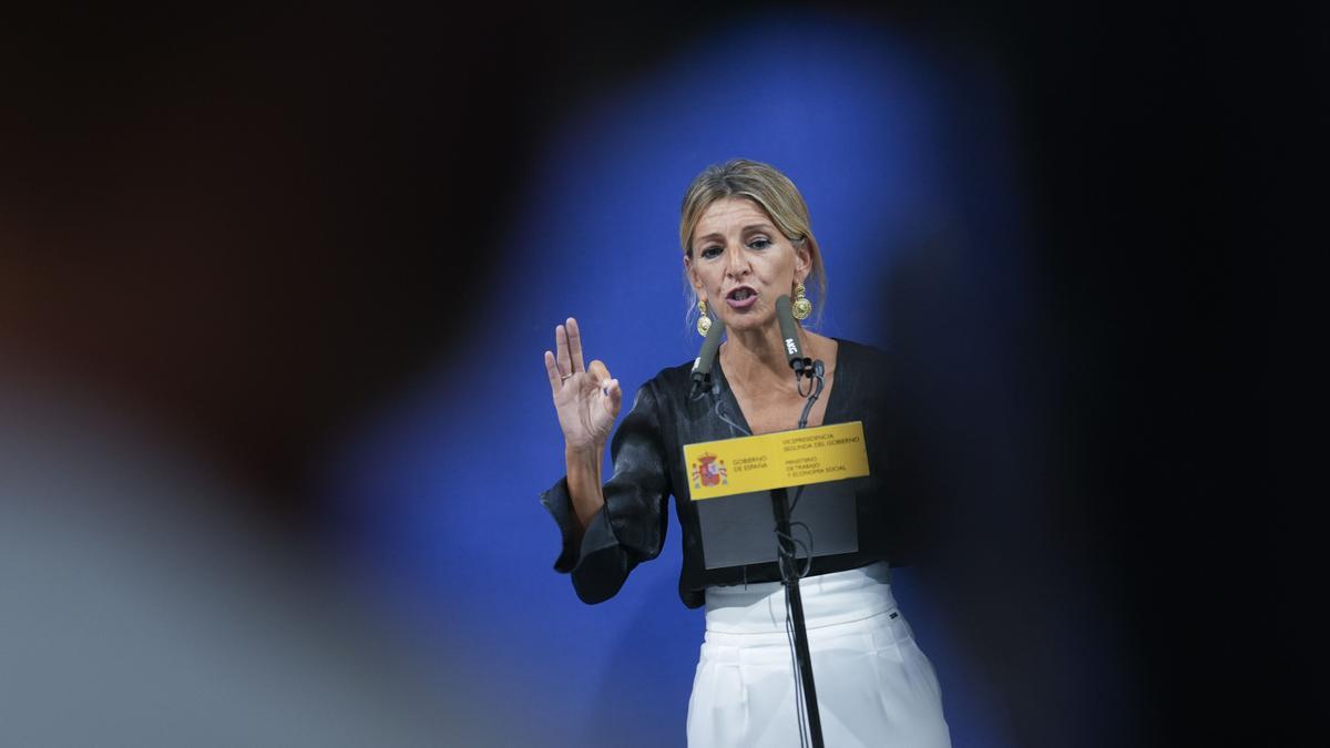 Yolanda Díaz durante una comparecencia.