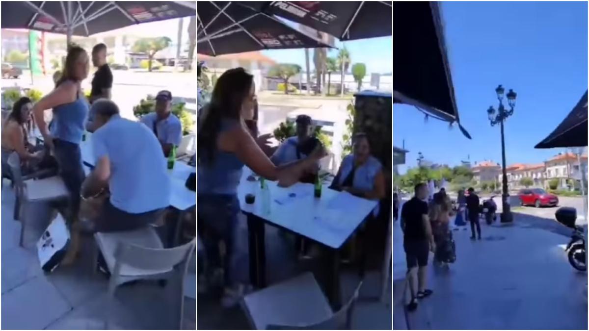 Fotogramas del vídeo que grabó el dueño del restaurante de Vigo del incidente con un grupo de israelíes.