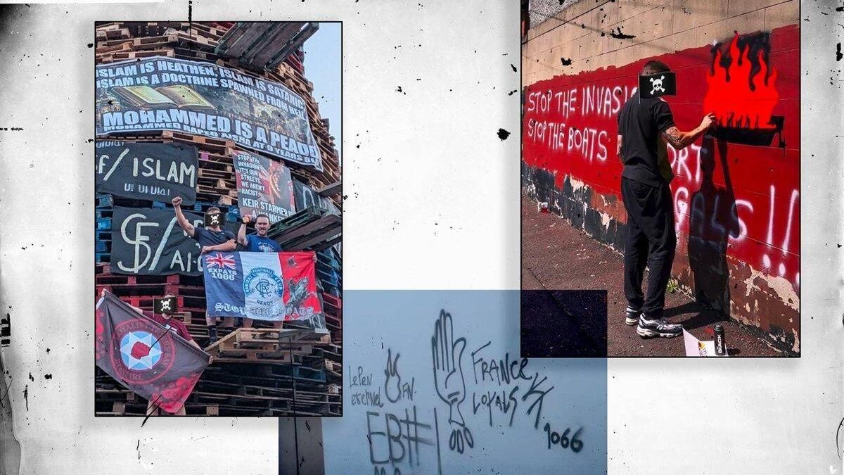 Portepot y otro activista francés en una pintando una hoguera en Belfast.