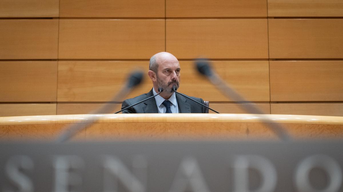 El presidente del Senado, Pedro Rollán, durante una sesión plenaria en el Senado, a 17 de febrero.