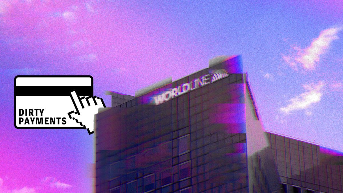Edificio sede de Worldline en una ilustración junto al logo de la investigación 'Dirty Payments'