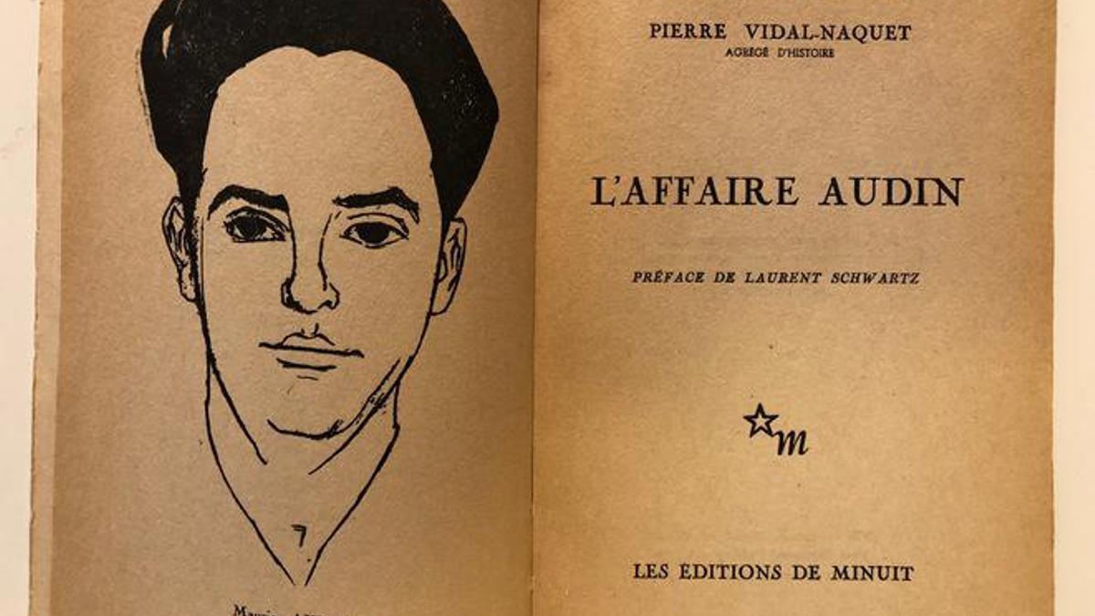 Imagen del libro 'L'Affaire Audin' (El caso Audin), con un retrato del joven matemático asesinado.