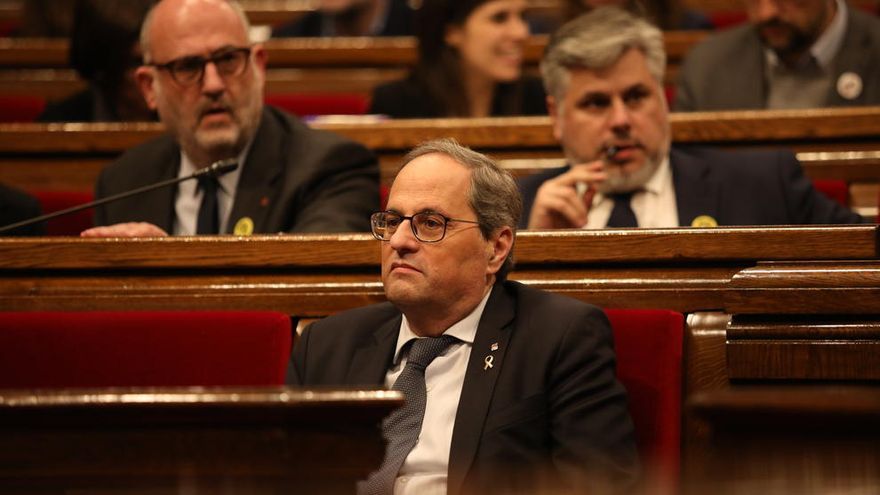 El president de la Generalitat, Quim Torra, durante un pleno en el Parlament.