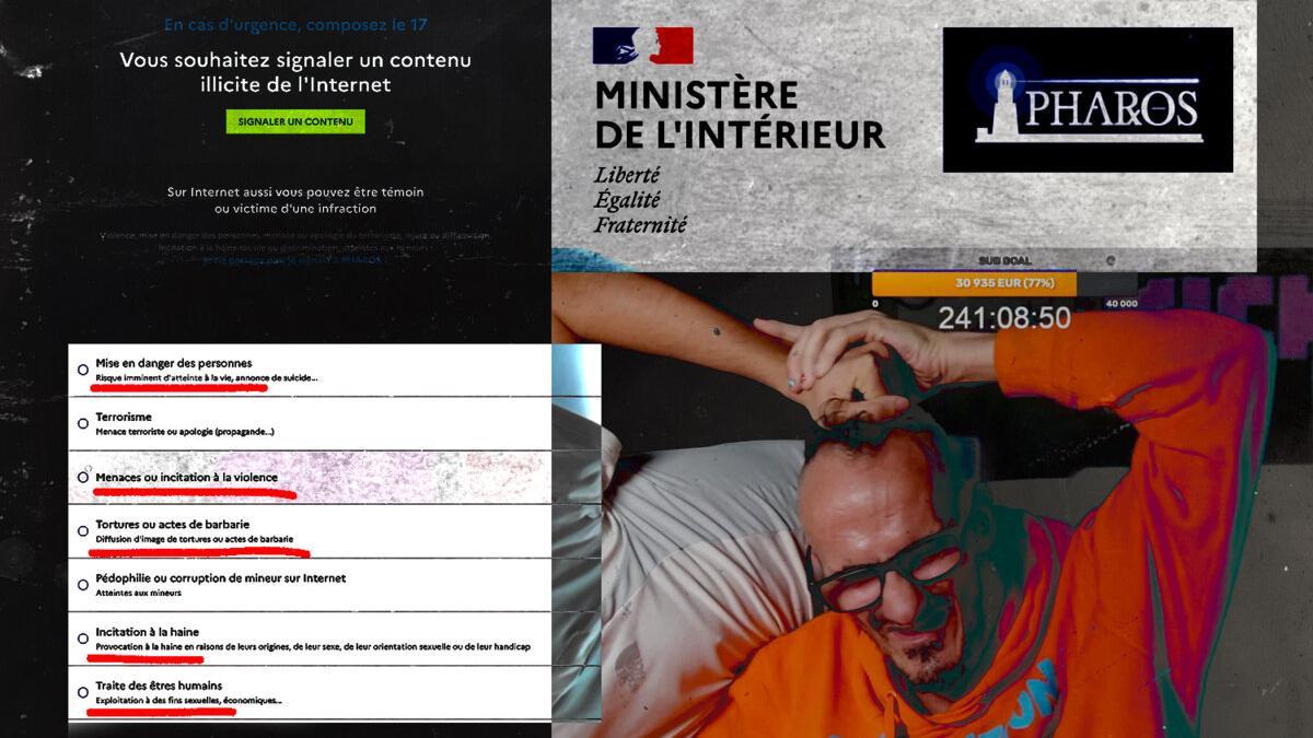 Capturas de pantalla de la web de Pharos y de la retransmisión en directo de 298 horas del canal Jeanpormanove.