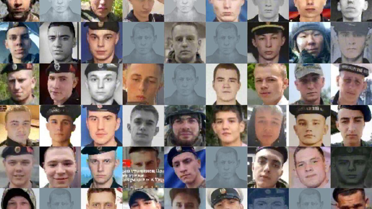 Extracto de un mural que recoge los soldados rusos muertos en tres años y medio de guerra en Ucrania.