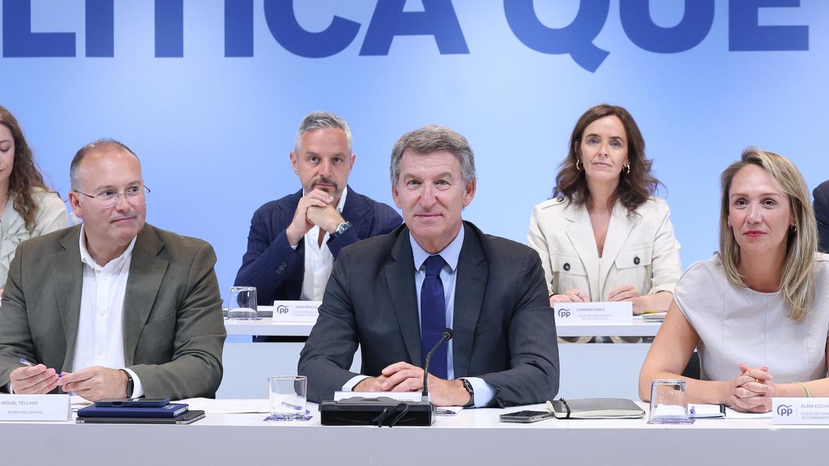 El presidente del Partido Popular, Alberto Núñez Feijóo, preside la reunión del Comité Ejecutivo Nacional del partido, a 28 de julio de 2025, en Madrid (España).
