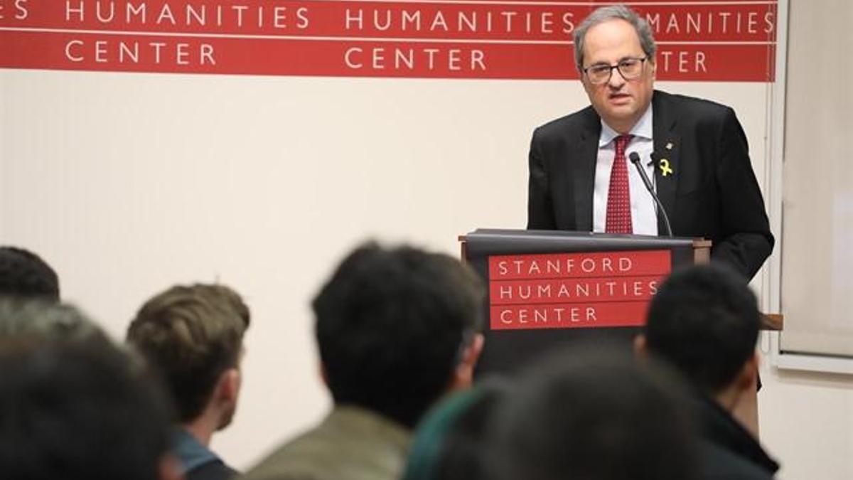 El president de la Generalitat, Quim Torra, en un acto durante su visita a Estados Unidos.