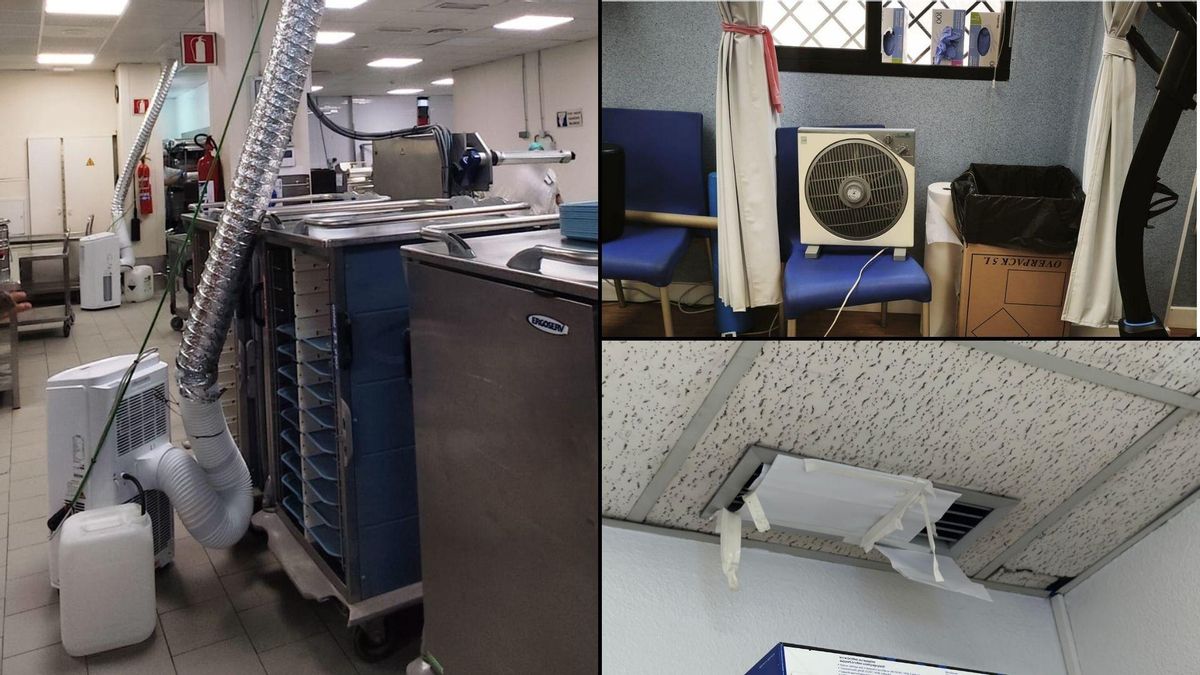 Pingüinos en la cocina del Hospital Clínico de Málaga, ventilador en el Centro de Salud de Puertablanca y rejilla de ventilación en el Hospital de Torrecárdenas.