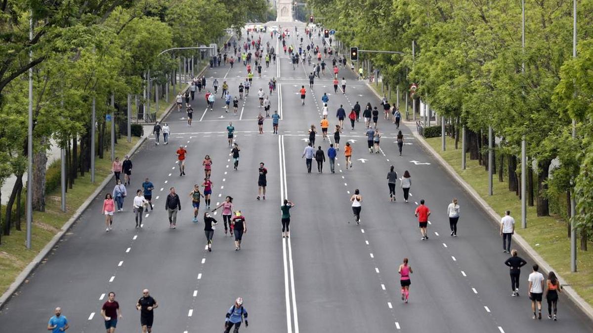 El Paseo de la Castellana, durante la peatonalización del pasado fin de semana.