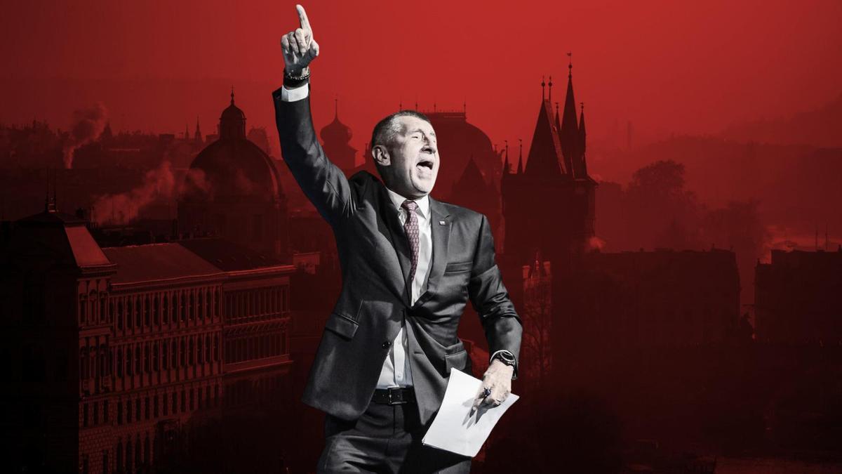 Andrej Babis con la ciudad de Praga de fondo.