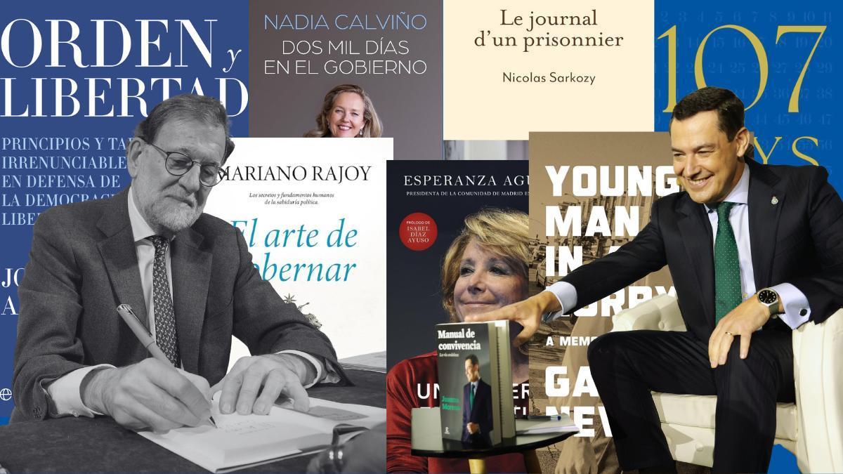 Mariano Rajoy y Juanma Moreno sobre las portadas de libros escritos por políticos.