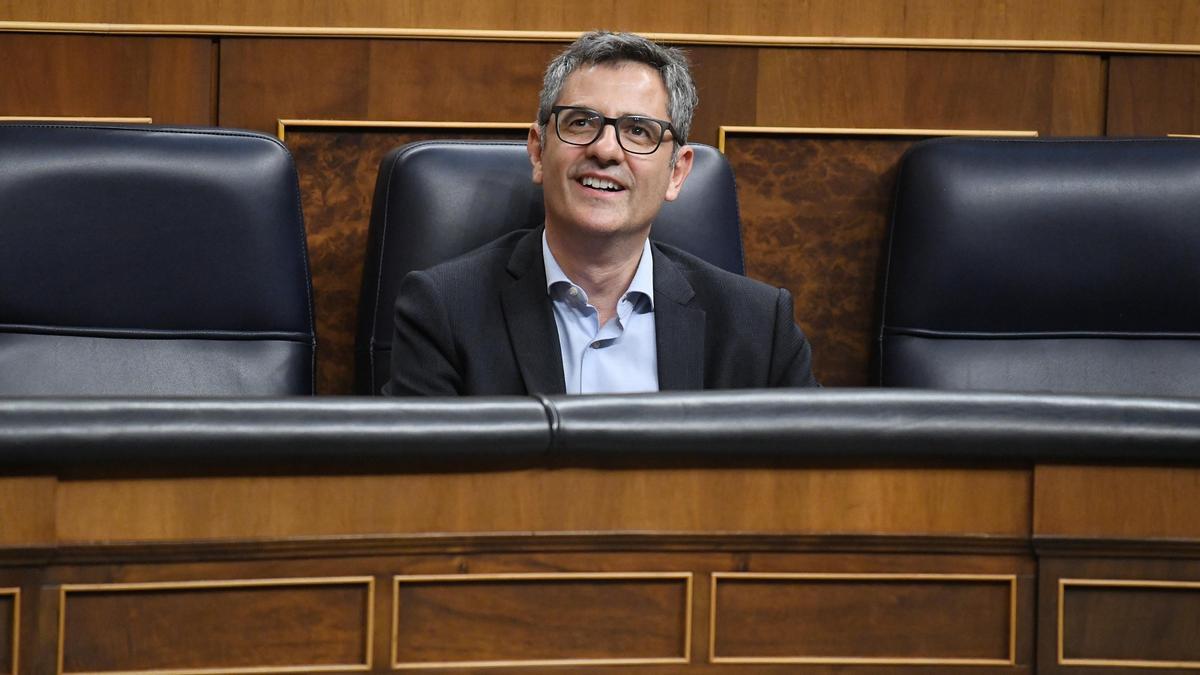 El ministro de Presidencia y Justicia, Félix Bolaños, en el Congreso de los Diputados.