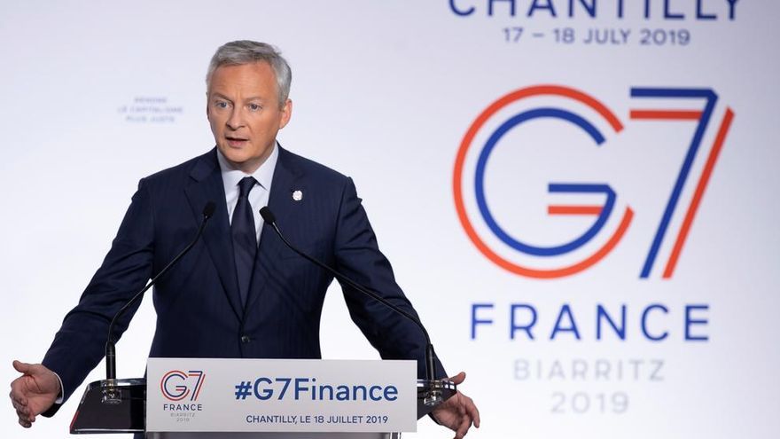 El ministro de Economía y Finanzas francés, Bruno Le Maire, durante rueda de prensa tras el G7