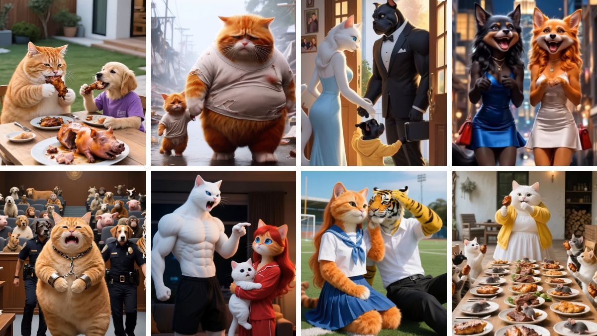 Capturas de algunos de los vídeos de animales generados con inteligencia artificial que triungan en Instagram.