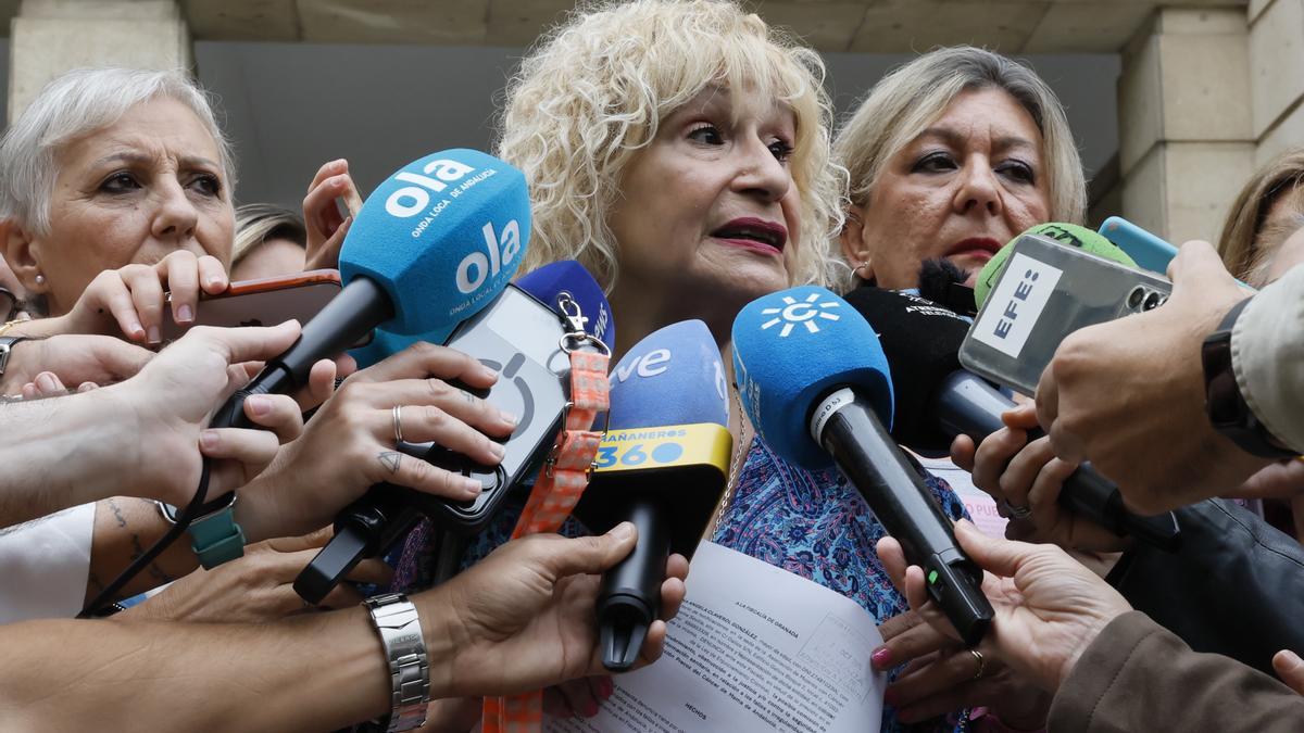 La presidenta de la Asociación de Mujeres con Cáncer de Mama de Sevilla (Amama), Ángela Claverol, en declaraciones a los medios.