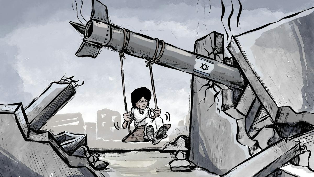 Viñeta para el periódico de la autoridad palestina 'Al-Hayat al-Jadida' recogidas en el libro 'Cartoonists for Palestine'.