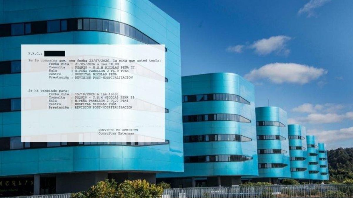 Hospital Álvaro Cunqueiro y detalle de la carta enviada a una paciente retrasando su cita en Psiquiatría.