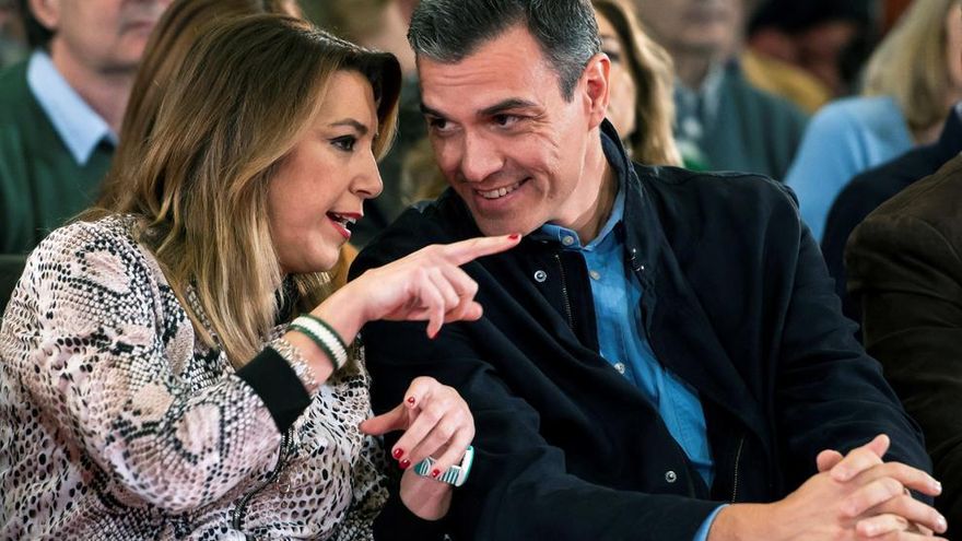 Pedro Sánchez y Susana Díaz en el acto de presentación de la candidatura de Juan Espadas a la Alcaldía de Sevilla.