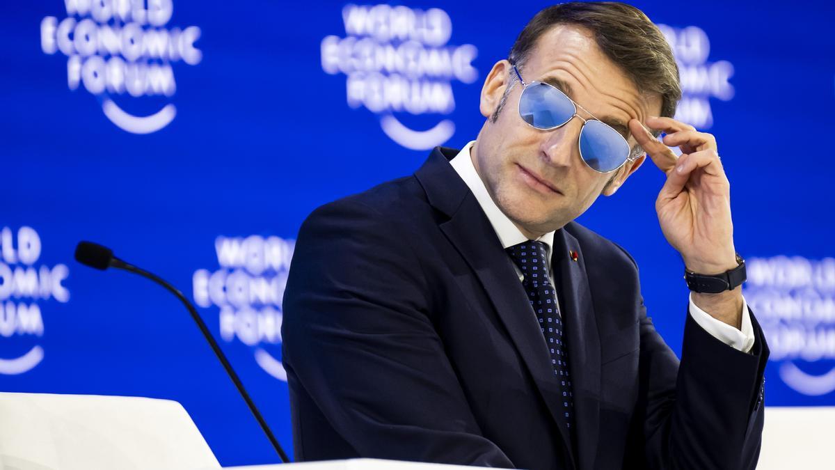 El presidente francés Emmanuel Macron, durante una sesión plenaria del Foro Económico Mundial en Davos, Suiza.