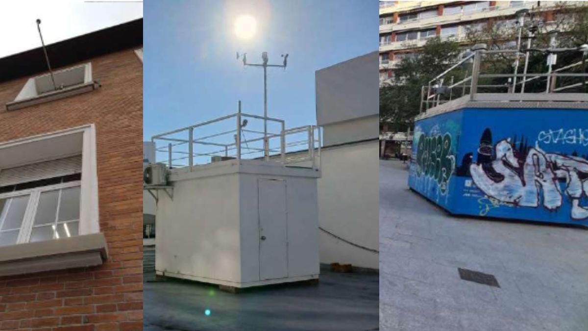 Montaje con las estaciones de Bilbao (en un segundo piso), Las Palmas (en el techo del Mercado Central) y en L'Eixample de Barcelona.