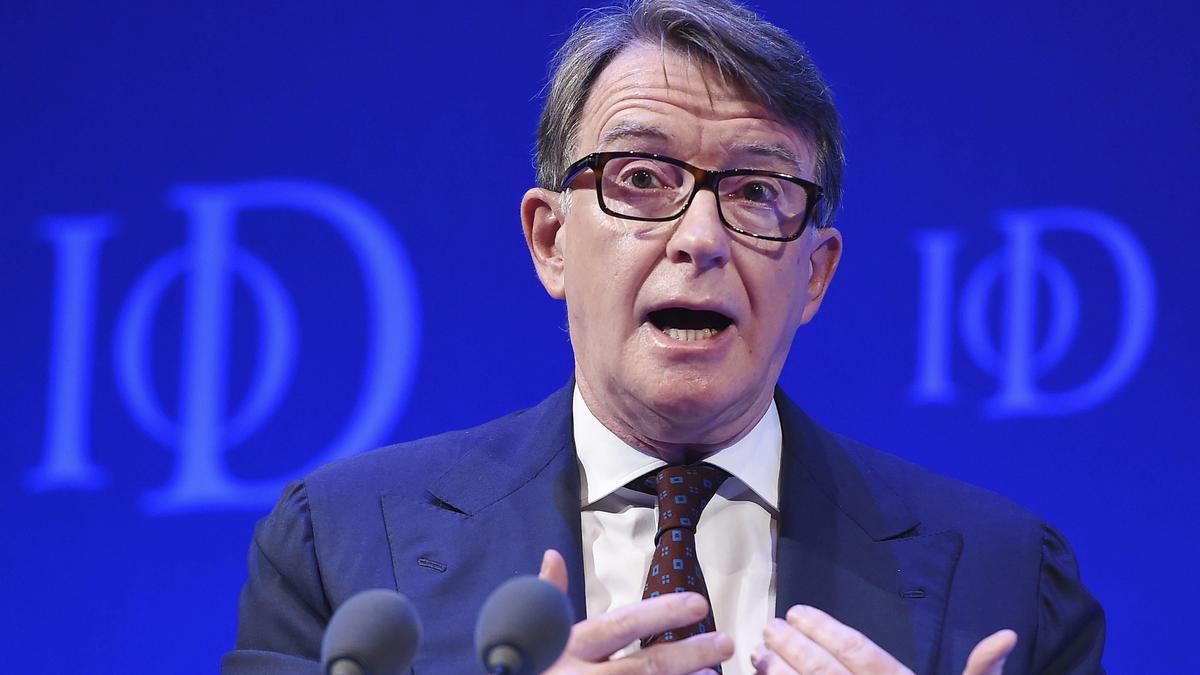 El exministro laborista Peter Mandelson hablando durante la convención del Instituto de Directores en Londres (Reino Unido).
