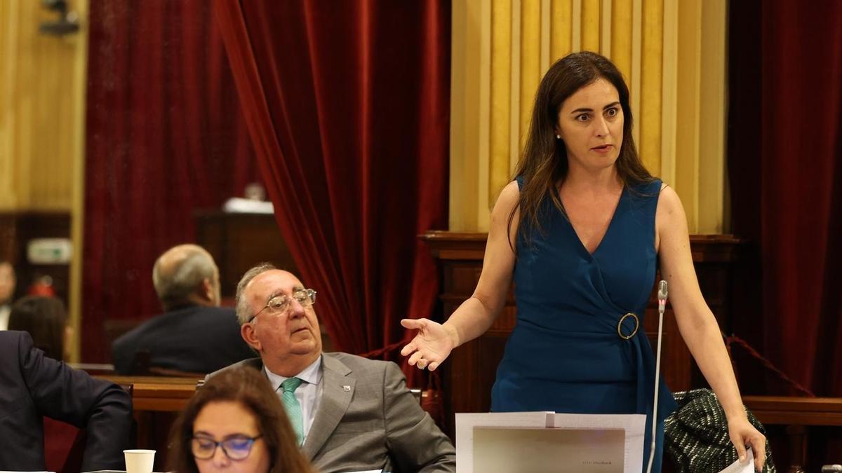 La exdiputada del Grup Parlamentari VOX, Idoia Ribas, interviene durante un pleno en el Parlament balear, a 16 de abril de 2024.