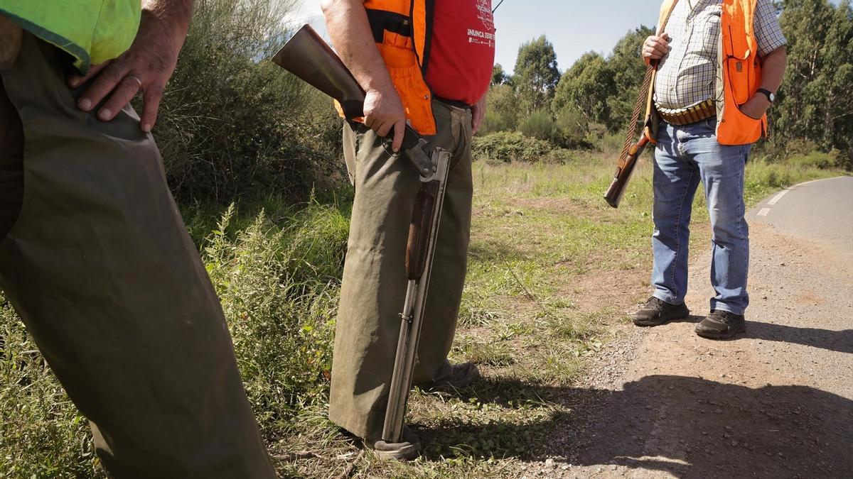 Cazadores participan en una batida de jabalíes a 29 de septiembre de 2023, en el Concello de Portomarin, Lugo.