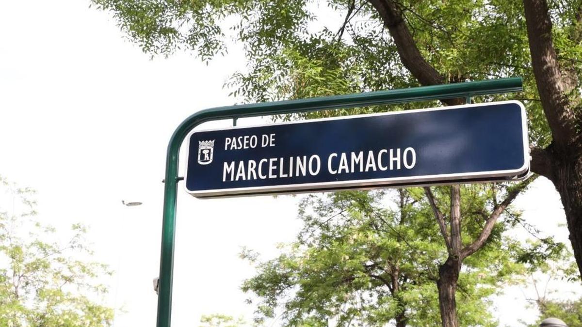 Placa del Paseo Marcelino Camacho, en Carabanchel (Madrid).