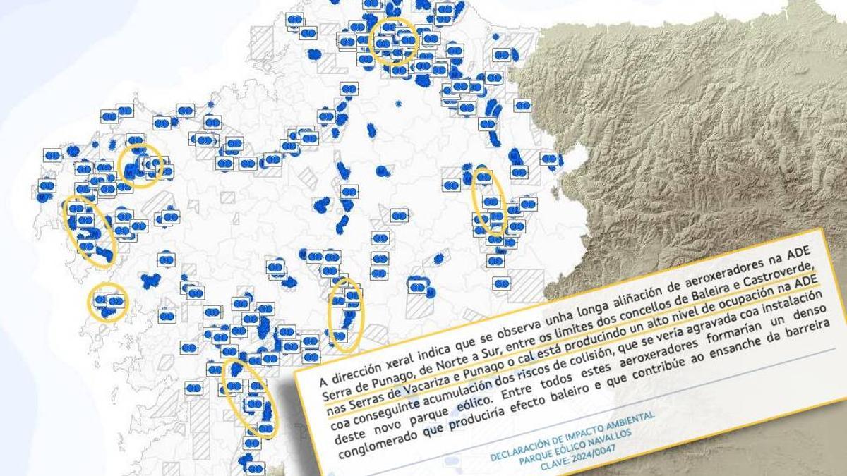 Zonas en las que declaraciones de impacto ambiental como la emitida este jueves consideran que ya no caben más eólicos.