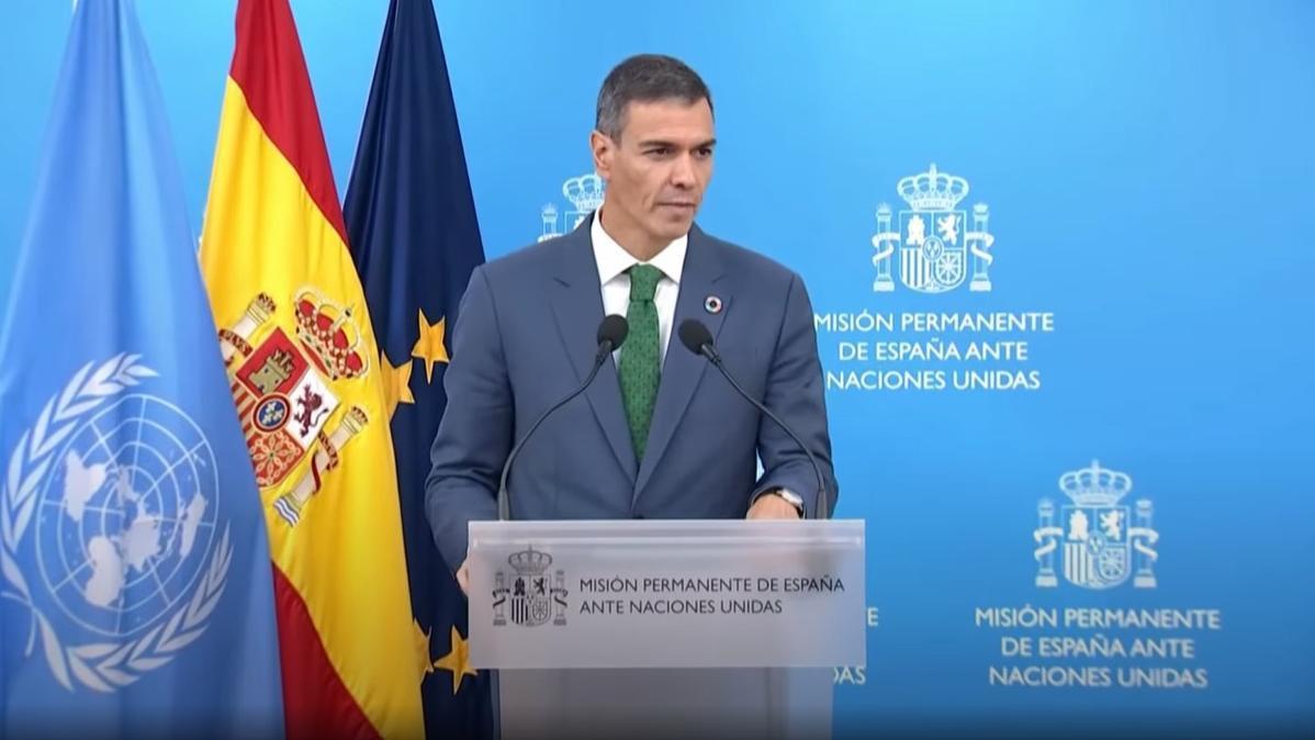 El presidente Pedro Sánchez en una rueda de prensa en Nueva York