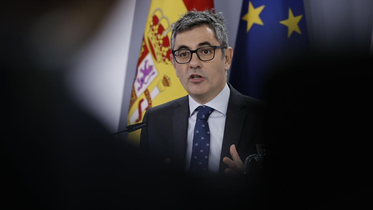 El ministro de la Presidencia, Justicia y Relaciones con las Cortes, Félix Bolaños, durante la rueda de prensa posterior a la reunión del Consejo de Ministros.