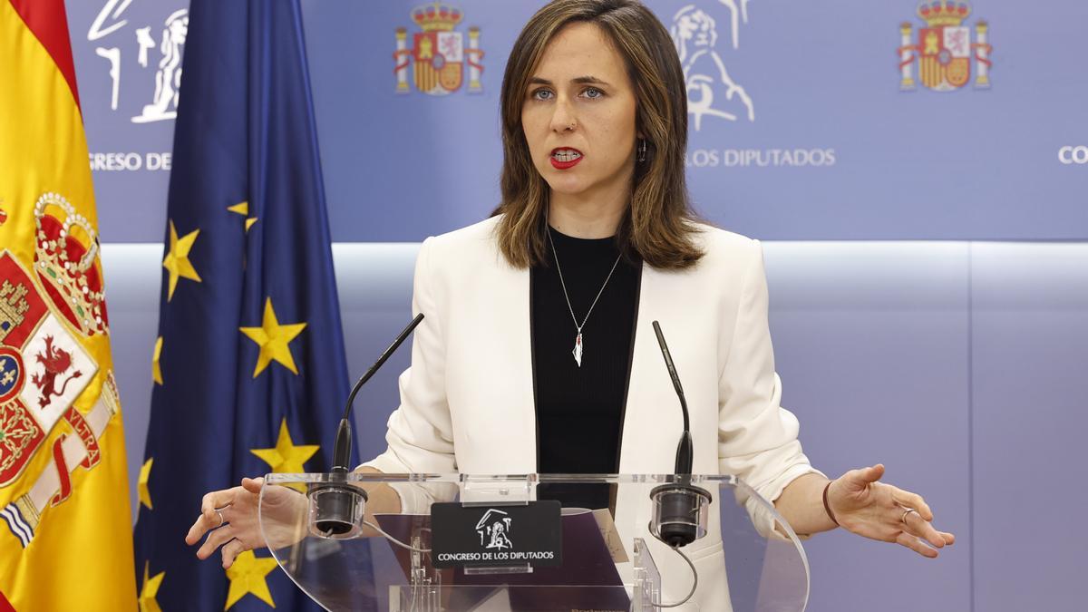 - La líder de Podemos, Ione Belarra durante una rueda de prensa celebrada en el Congreso