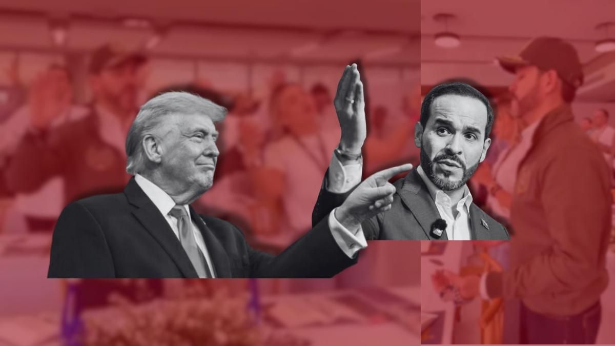 Donald Trump y Abelardo de La Espriella, con fotografías del líder colombiano rezando de fondo.