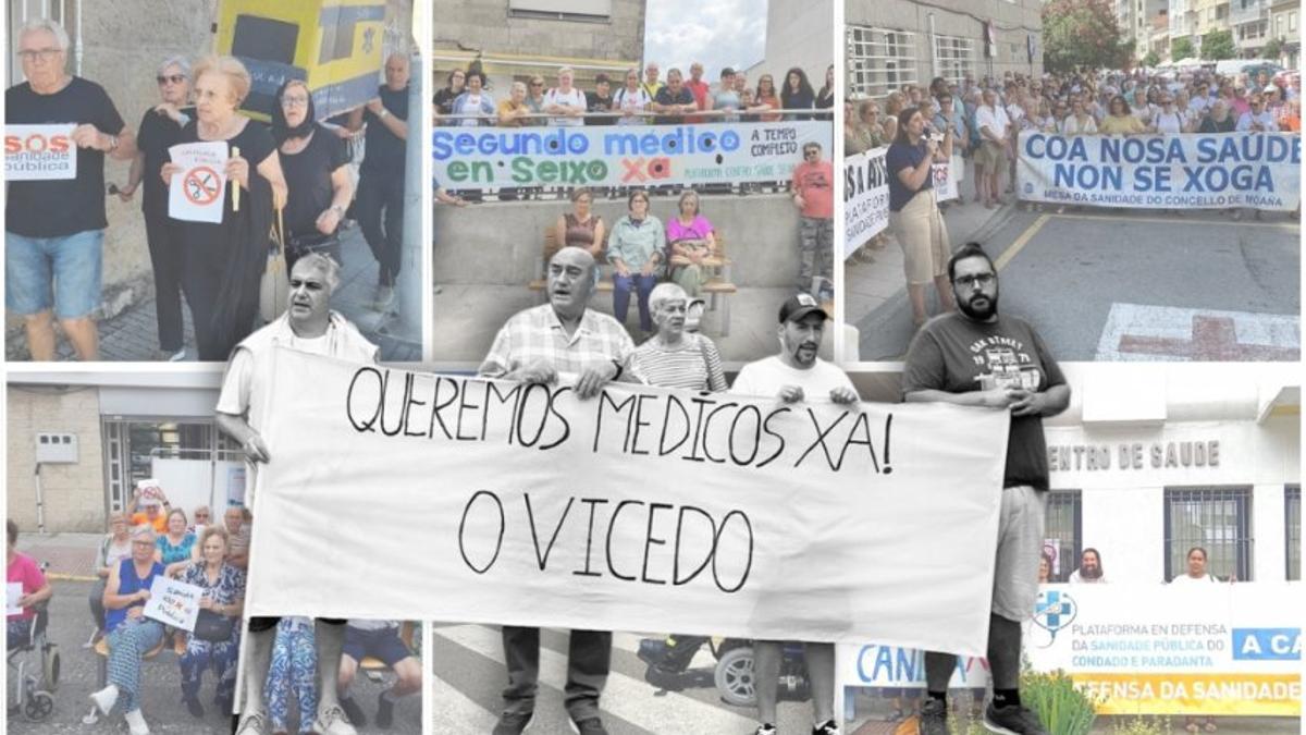 Protestas sanitarias este verano en Catoira, Marín, Moaña, A Cañiza y O Vicedo CC-BY-SANA Plataforma Centro Médico Catoira, Plataforma en Defensa del CS de Seixo y de Marín, BNG Moaña, AV/AV de San Román de O Vicedo y PD Sanidad Pública del Condado