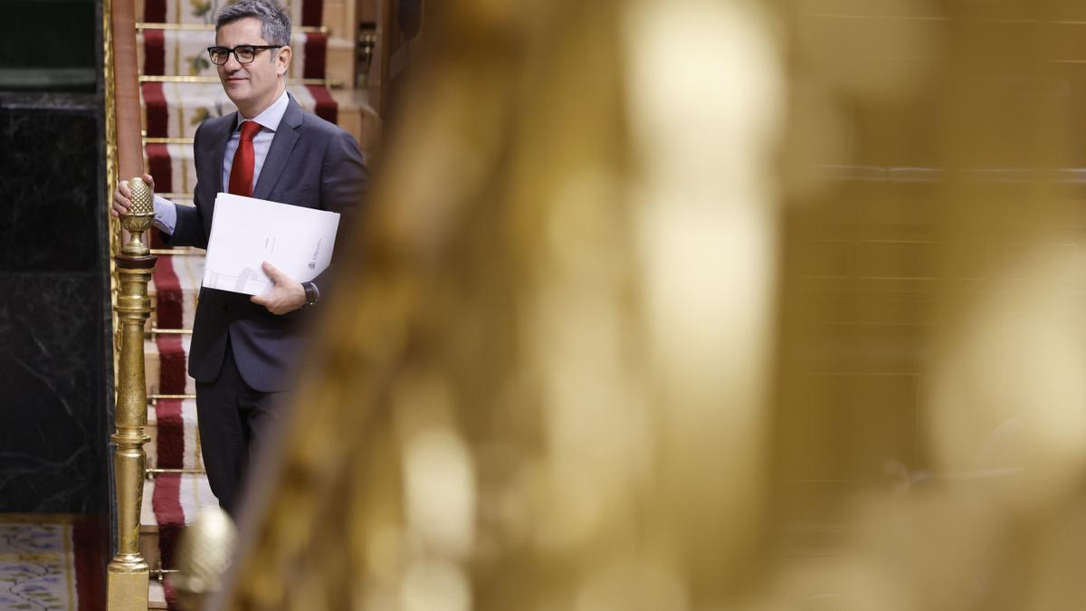 El ministro de la Presidencia, Justicia y Relaciones con las Cortes, Félix Bolaños, durante un pleno en el Congreso.