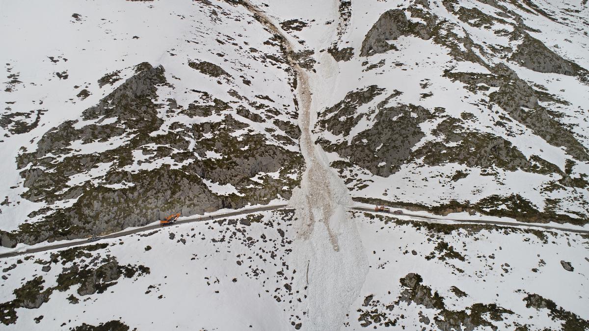 Imagen aérea de un alud en la montaña.