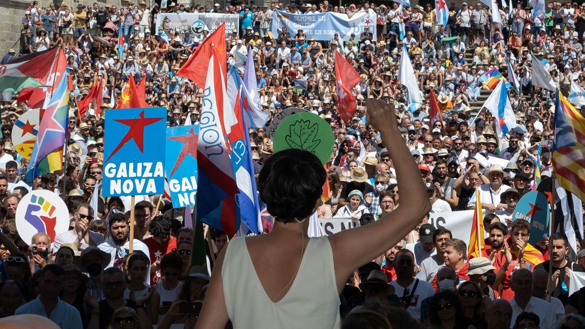 La portavoz nacional del BNG, Ana Pontón, durante la manifestación que ha convocado el partido con motivo del Día da Patria Galega, a 25 de julio de 2022.