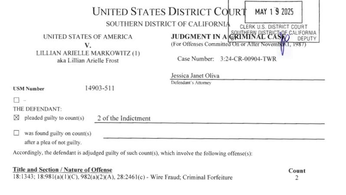 Condena a Lillian Arielle Markowitz.