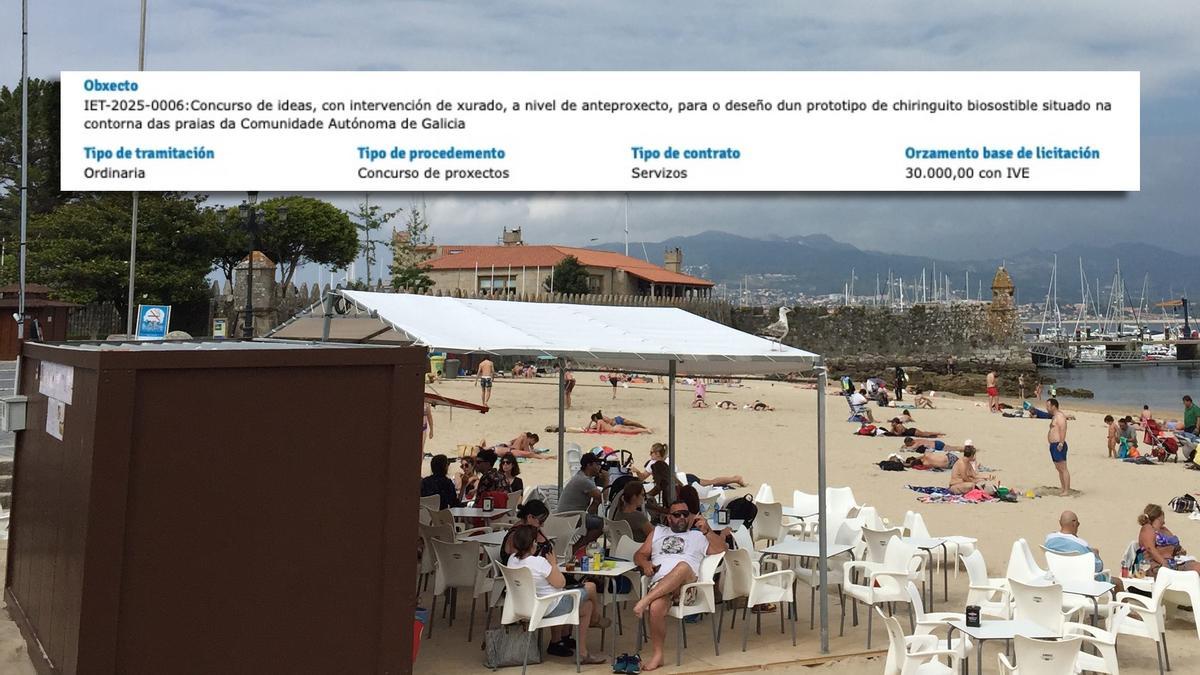 Chiringuito en una playa en Baiona y concurso de ideas convocado por la Xunta para hacerlos "biosostibles".