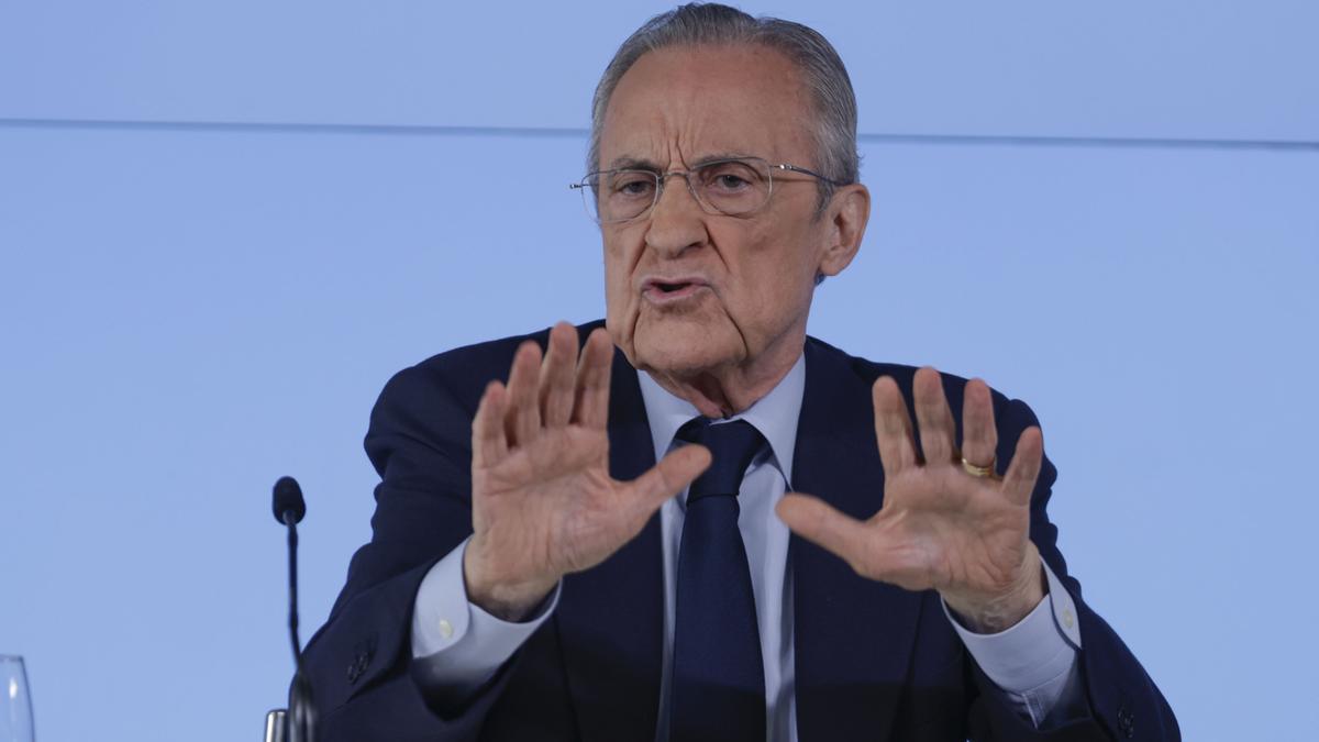 El presidente del Real Madrid, Florentino Pérez, en rueda de prensa.