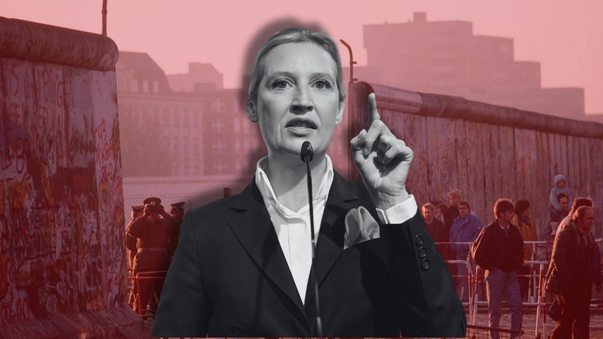 La colíder del AfD, Alice Weidel, con el Muro de Berlín de fondo.
