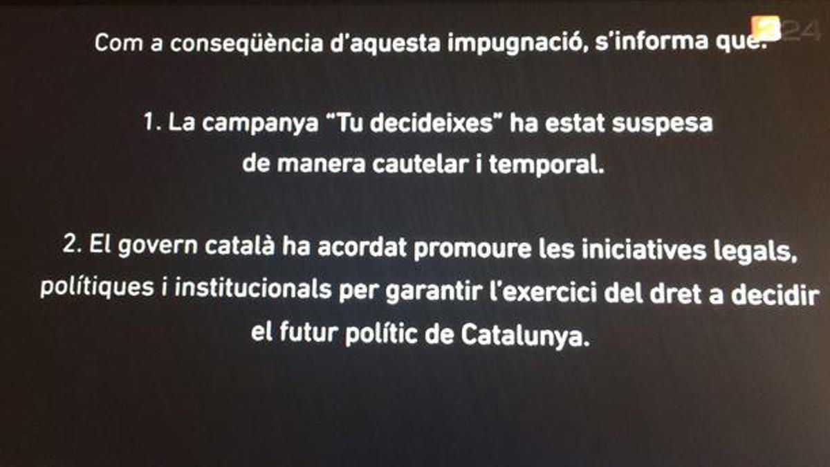 Imagen del 'spot' emitido por TV3 y que implica la reanudación de la campaña del 9-N.