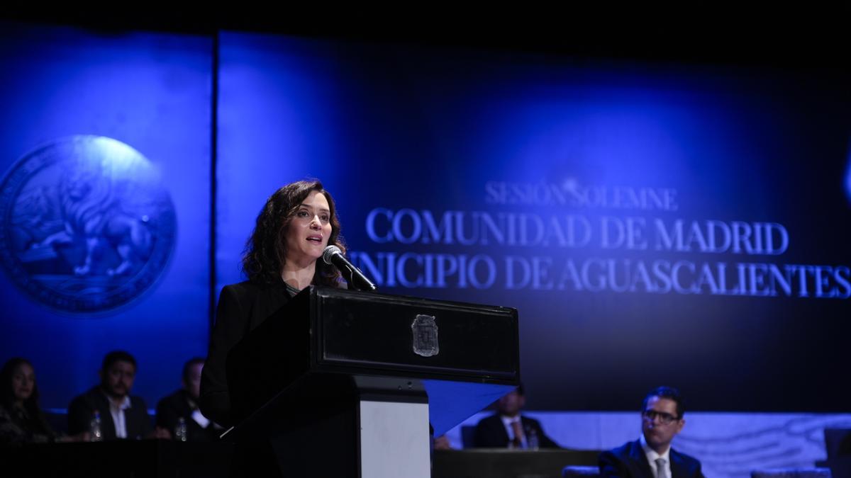 La presidenta de la Comunidad de Madrid, Isabel Díaz Ayuso, en un acto en México.