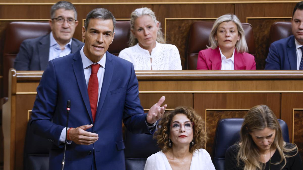 El presidente del Gobierno, Pedro Sánchez, durante la sesión de control celebrada, este miércoles, en el Congreso de los Diputados.