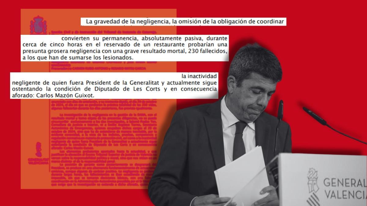 Fotomontaje del auto judicial junto al expresident Carlos Mazón.