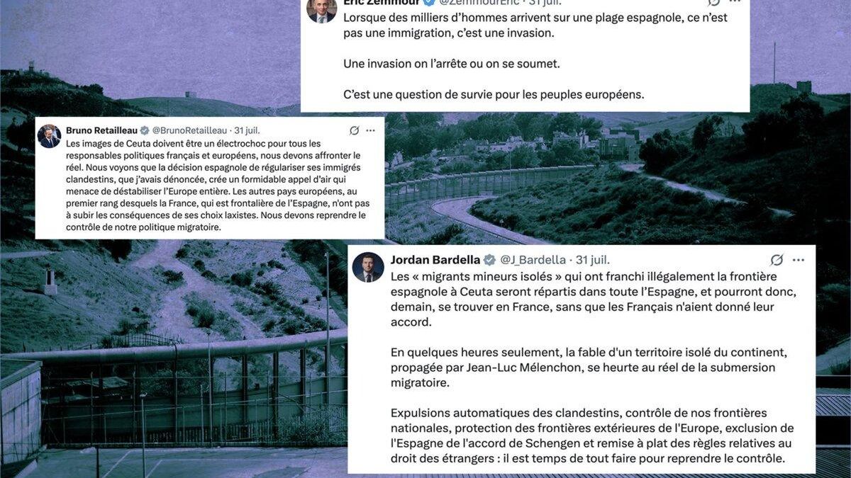 Capturas de pantalla de las cuentas de X de Éric Zemmour, Bruno Retailleau y Jordan Bardella.