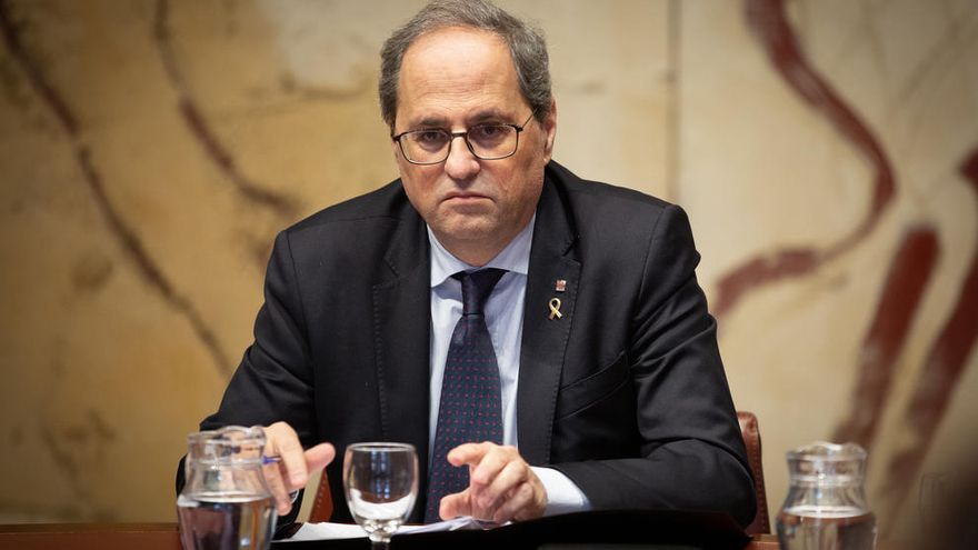 El presidente de la Generalitat, Quim Torra, tras ofrecer declaraciones para rechazar su inhabilitación como diputado del Parlament por el Tribunal Supremo.