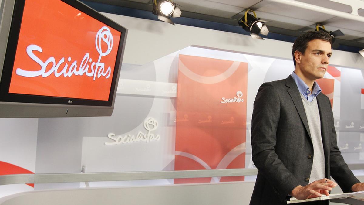 Pedro Sánchez, el pasado 18 de noviembre en Ferraz, presentando el balance de la Conferencia Política.