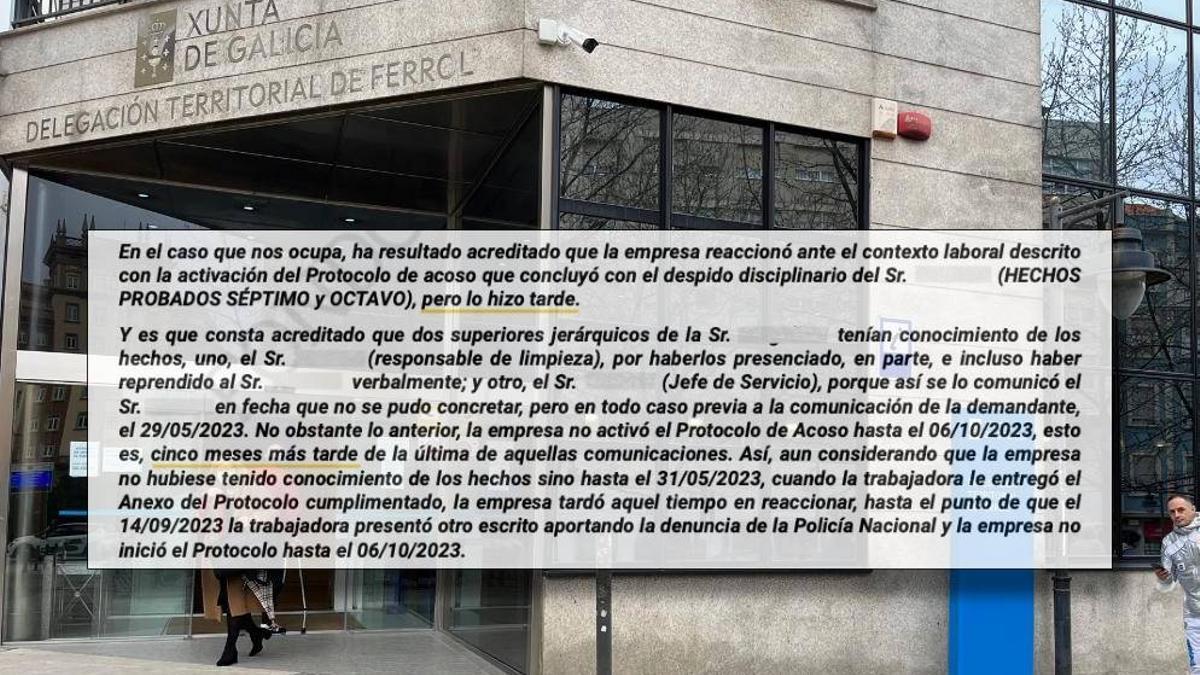 Condena por acoso laboral y sexual de una limpiadora de la sede de la Xunta en Ferrol.