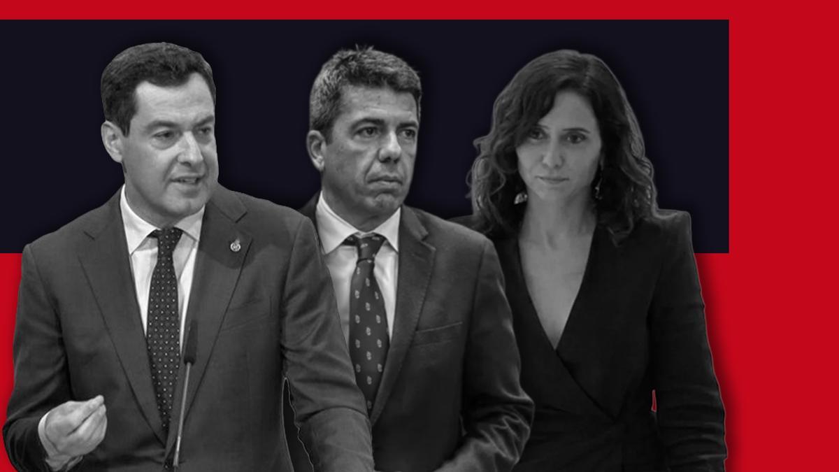 Ayuso, Moreno y Mazón, líderes en la revuelta contra la quita de la deuda y a la cola en servicios públicos